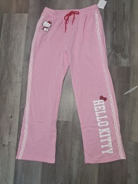 Hello Kitty Pink Lounge Pants With Lace, Large